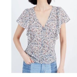 Madewell Carmelina Flutter sleeve floral blouse women's Small‎